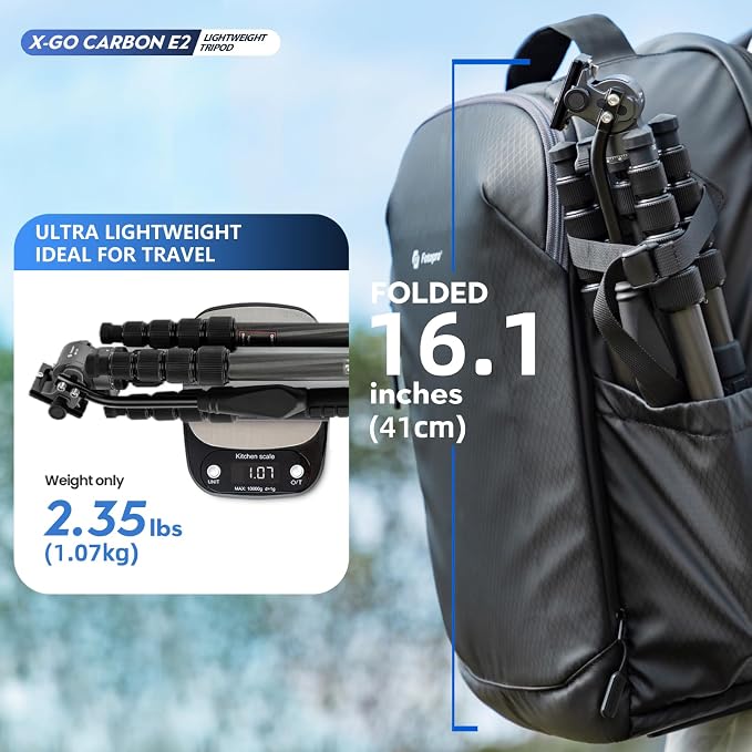 Fotopro 59" Carbon Fiber Travel Tripod, Compact Video Tripods - Image 3