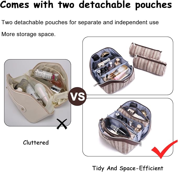 Travel Makeup Bag for Women: Large Capacity Open Flat Make up Bag Set of 3 - Image 8