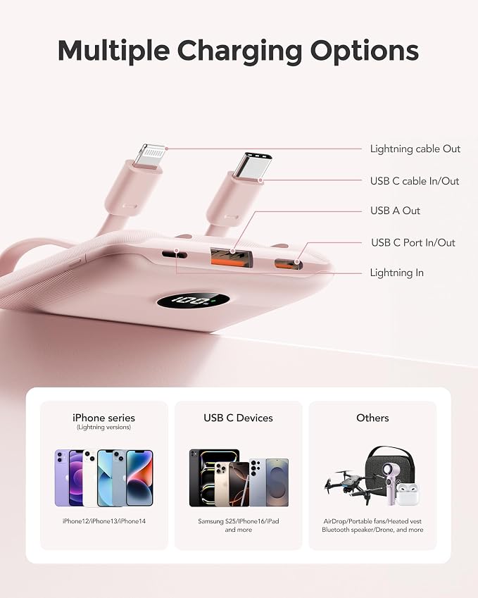 Mini Portable Charger with Built-in Cables 22.5W Fast Charging Power Bank USB-C - Image 5