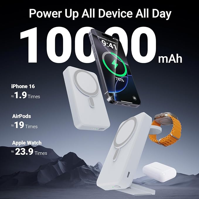 3-in-1 Portable Charger, 10000mAh Foldable Power Bank Fast Charging, MagSafe - Image 6