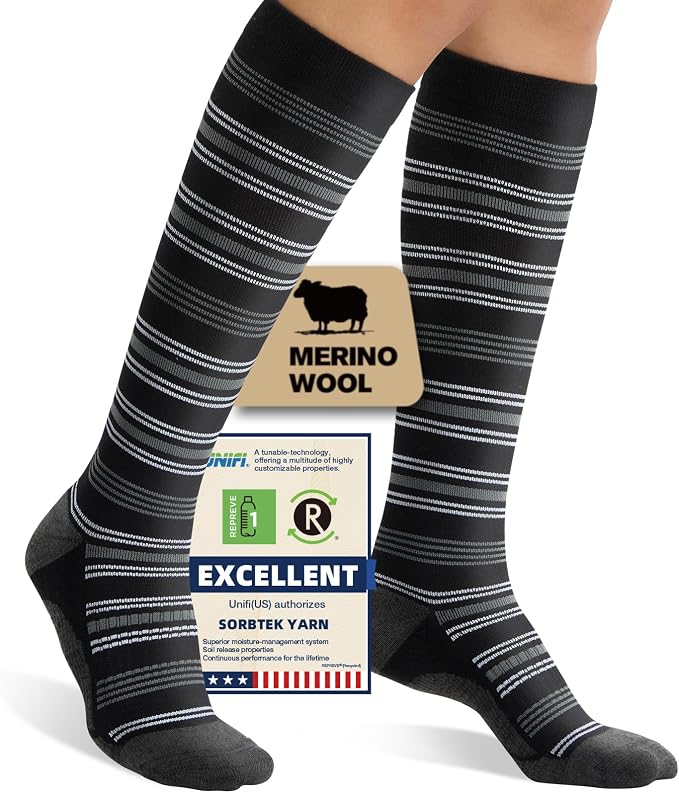 Merino Wool Compression Socks for Women Men, 15-20 mmHg Knee High Socks for by Unknown