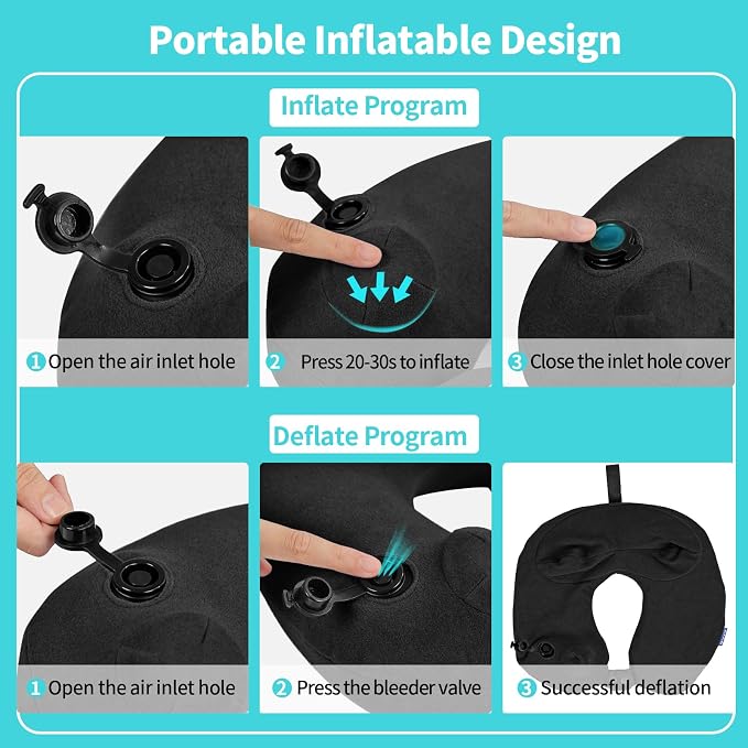 Inflatable Travel Neck Pillow for Airplane, Head Support Velvet Adult Neck - Image 5