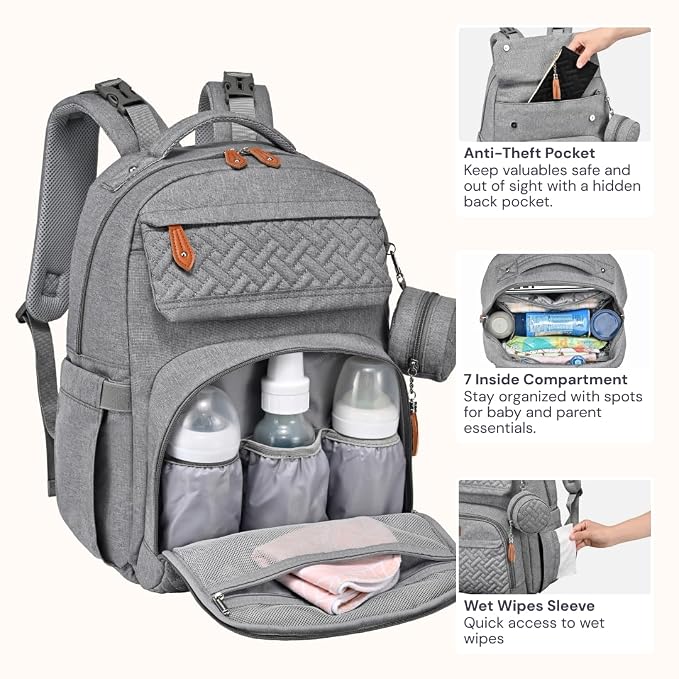 BabbleRoo Diaper Bag Backpack, Travel Backpack - Image 5