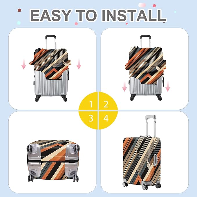 ANNA QUEEN Modern Geometric Luggage Cover, Abstract Striped Suitcase Protector - Image 5