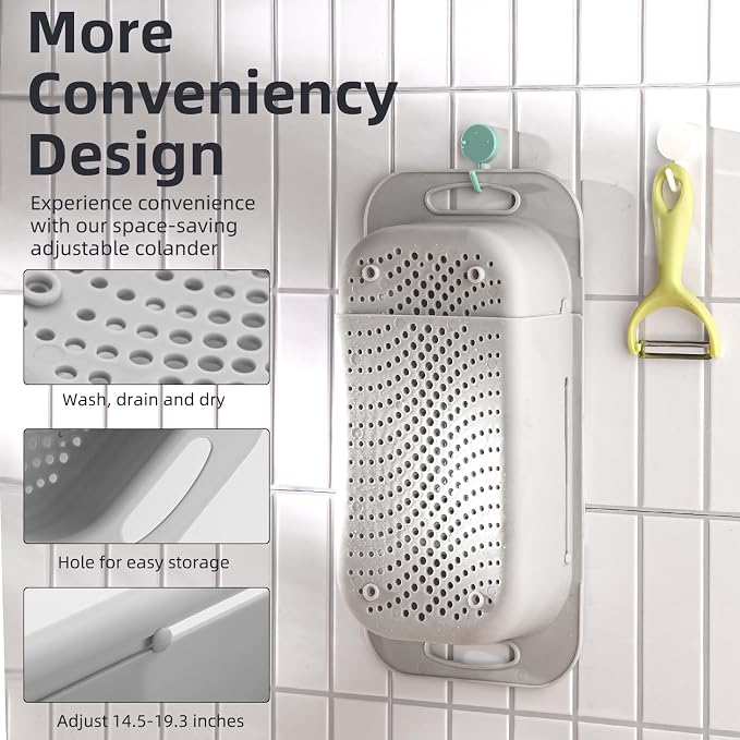 Extended Long Over the Sink Colander, Wash Vegetables Fruits Collapsible - Image 7