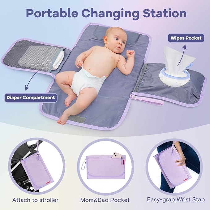 RUVALINO Diaper Bag Backpack, Large Capacity, Waterproof, Light Purple - Image 8