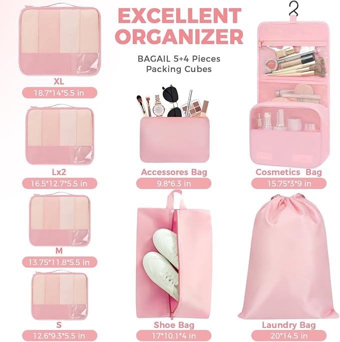 BAGAIL 9 Set Packing Cubes Luggage Packing Organizers - Image 4