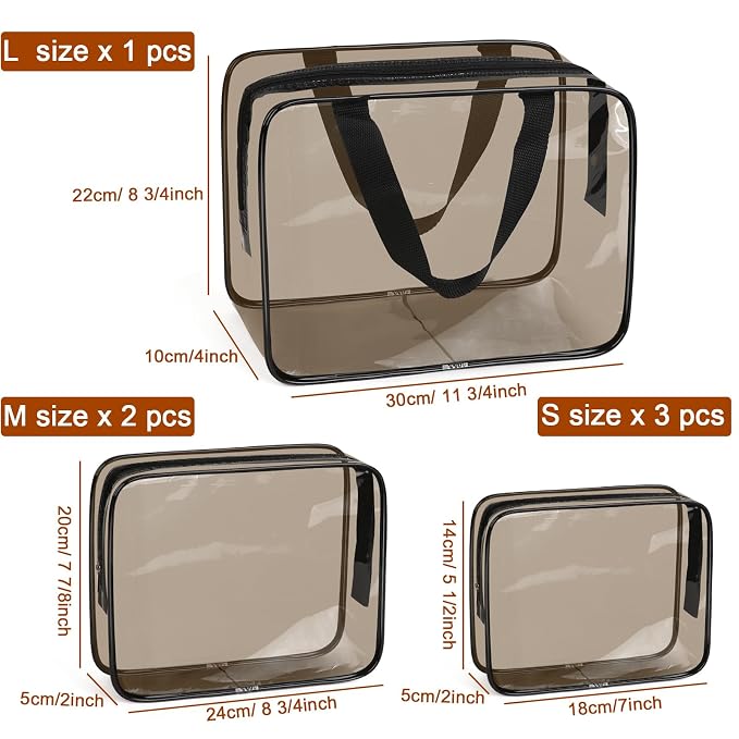 APREUTY Clear Makeup Bags, TSA Approved 6 Pcs Cosmetic Makeup Bags Set Clear PVC - Image 2