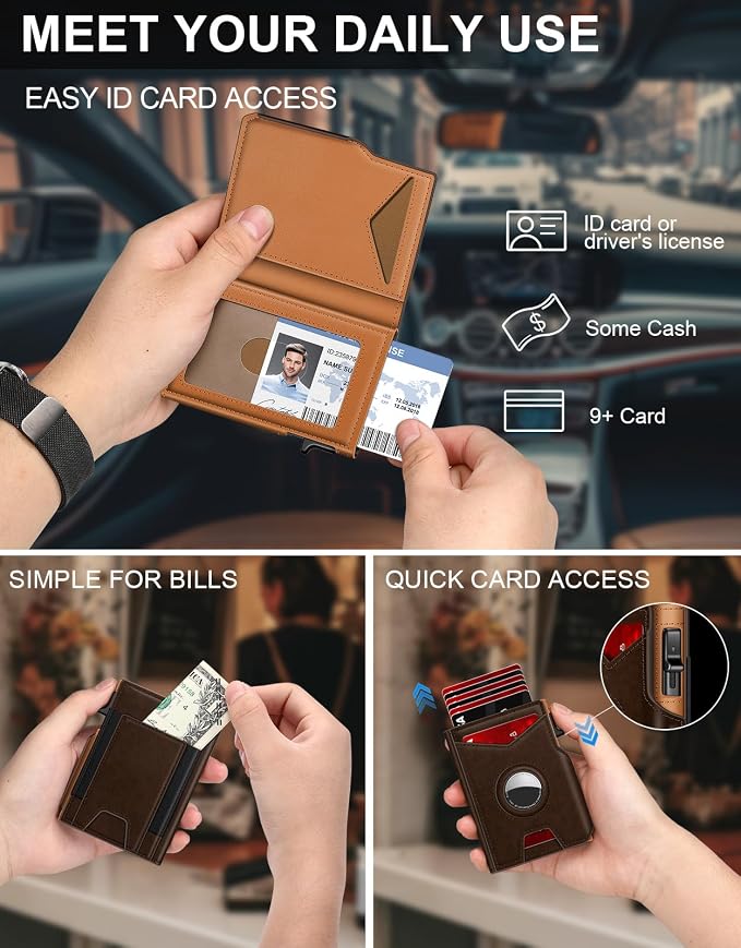 Airtag Wallet for Men, Minimalist Slim Mens Wallet Smart Pop Up Credit Card - Image 2