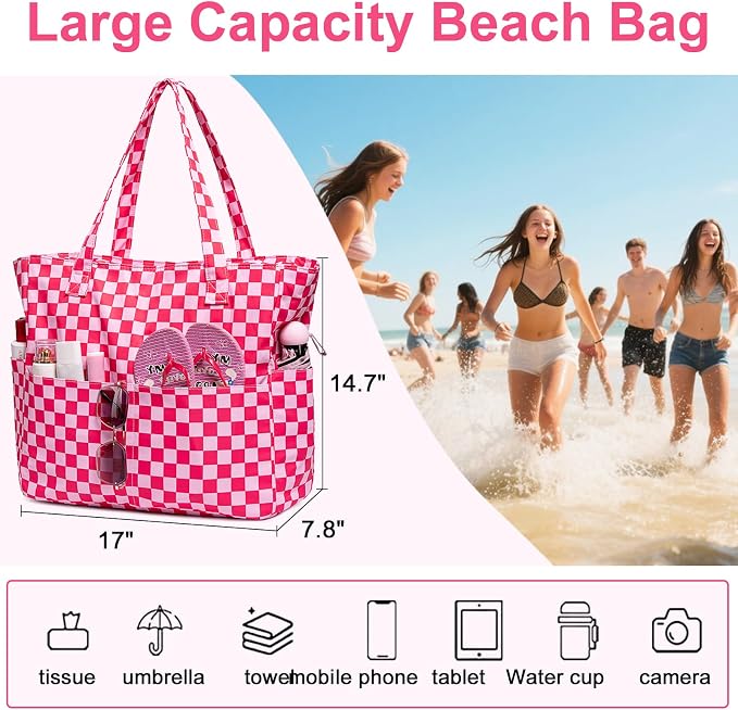 LEDAOU Large Beach Tote Bag Women Waterproof Sandproof Zipper Beach Tote Bag - Image 2