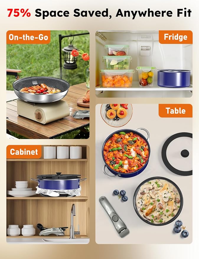 Pro DUXANO 12PC Nonstick Pots and Pans Set&Hybrid 3-Ply Stainless Steel Skillet - Image 12