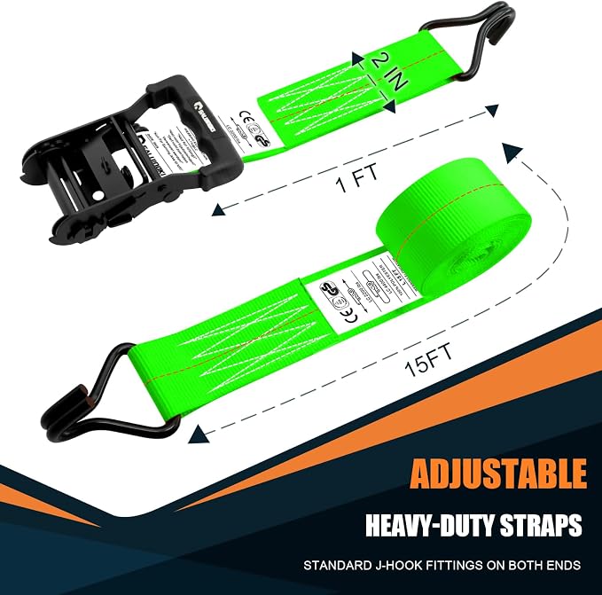 6 Pack 2 inch Ratchet Straps Heavy Duty J Hook 2 in x 15ft - Image 2
