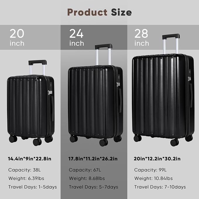 SHOWKOO Luggage Sets 3 Piece 100% PC Ultra Tough Hardside Expandable Suitcases - Image 9