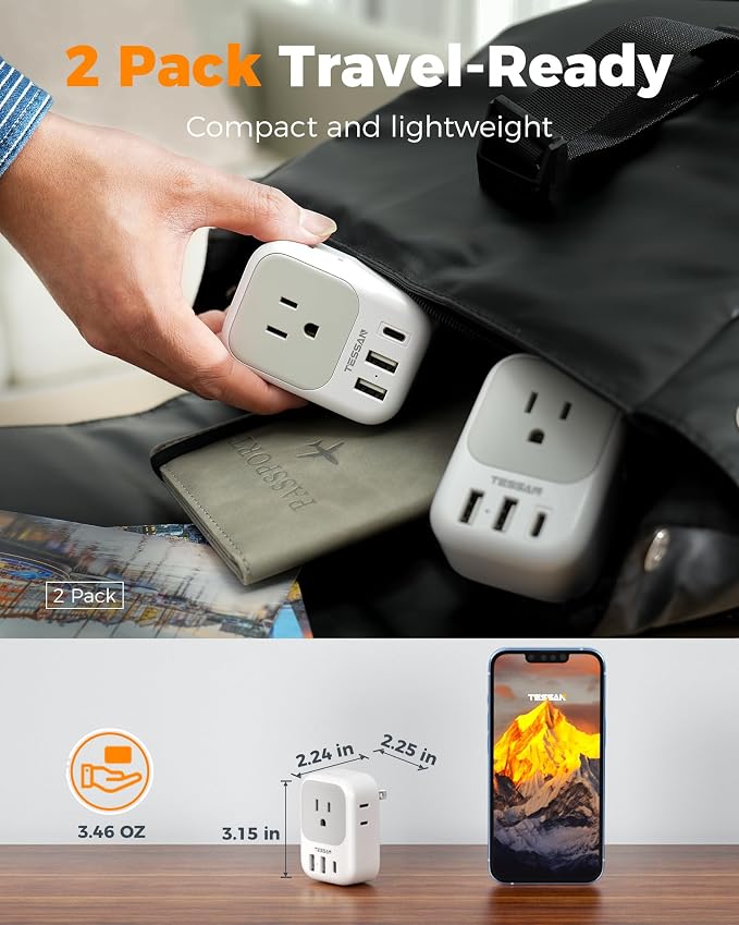 US to Japan Plug Adapter 2 Pack, TESSAN 2 Prong to 3 Prong Outlet Adapter - Image 4