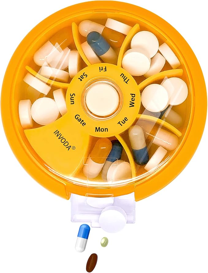 INVODA Weekly Pill Organizer 7 Compartment Rotating Pill Box - Image 3