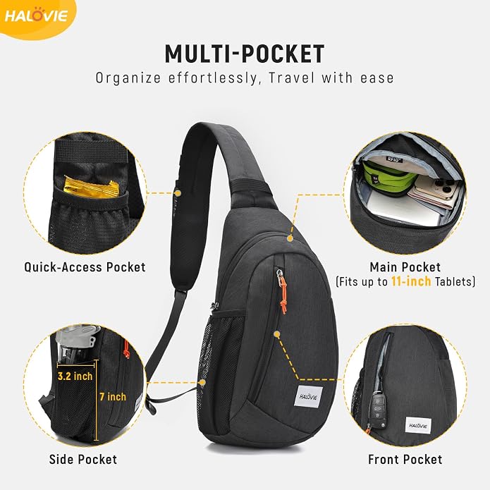 HALOVIE Anti Theft Crossbody Sling Bag RFID Travel Sling Backpack Lightweight - Image 3