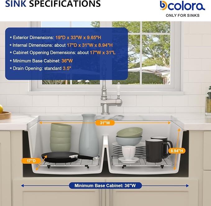 Dcolora 33 Inch Granite Compoisite Kitchen Sink White Undermount Kitchen Sink - Image 7