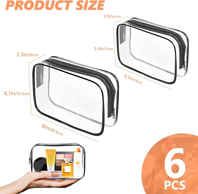 AURUZA 6 Pack Clear Toiletry Bag, Portable Travel Makeup Bags - Image 2