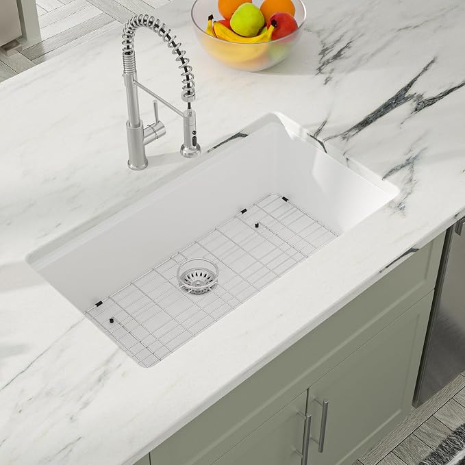 Dcolora 30 Inch White Kitchen Sink Granite Composite Workstation Undermount - Image 4
