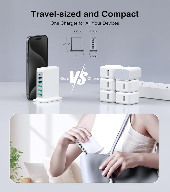 Charging Station for Multiple Devices, 45W 6 Port USB Charger Charging Block - Image 6