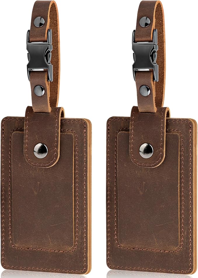 Premium Genuine Leather Luggage Tags by TESKYER