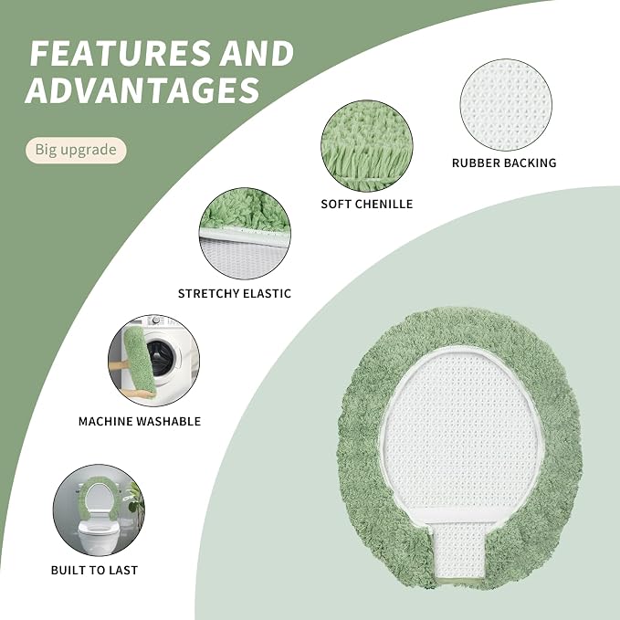 Microfiber Elongated Toilet Seat Cover 19.5"x 15" Machine Washable Solid Toilet - Image 4