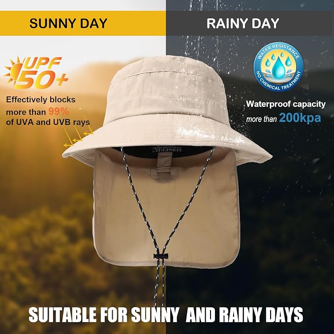 Water-Resistant Sun UPF 50+ Bucket Hat Protection Packable Brimmed Boonie - Image 2