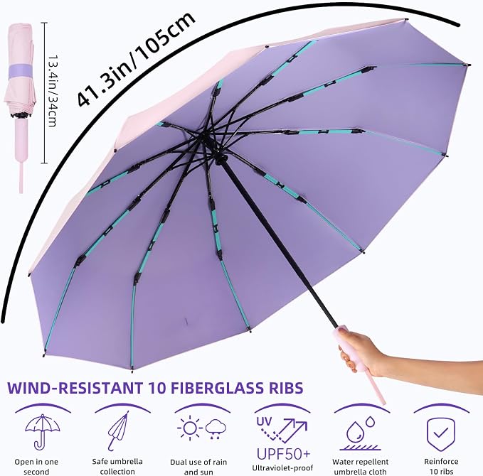 Folding Umbrella Anti-UV Compact Durable Folding Umbrella Auto Open Close - Image 5