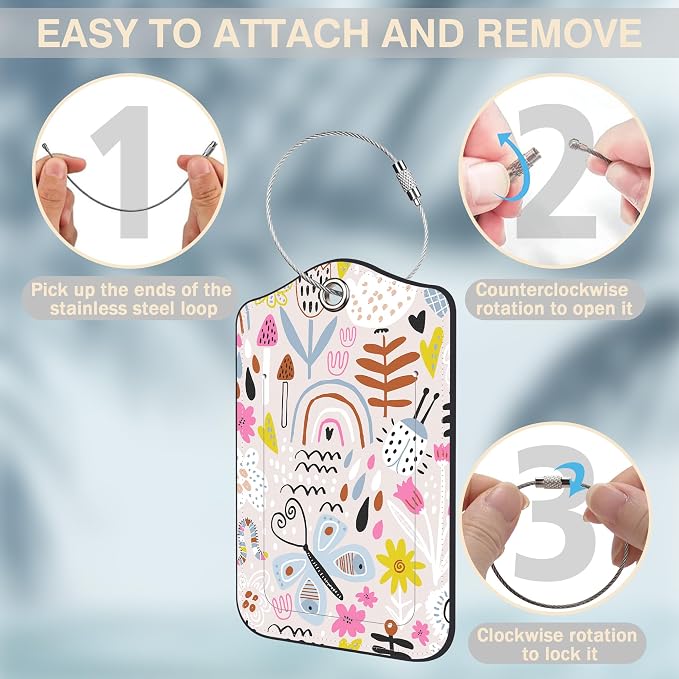 2 Pack Luggage Tags for Suitcases Rainbow Butterfly Mushroom Flower Leather - Image 4