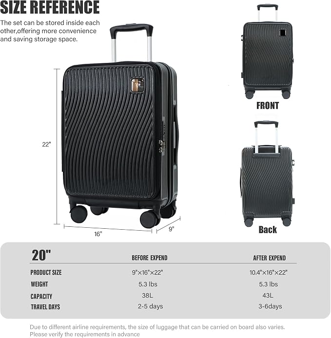 buy 0ne get 0ne free! 20 Inch Expandable Carry on Luggage PC Hard Shell TSA - Image 5