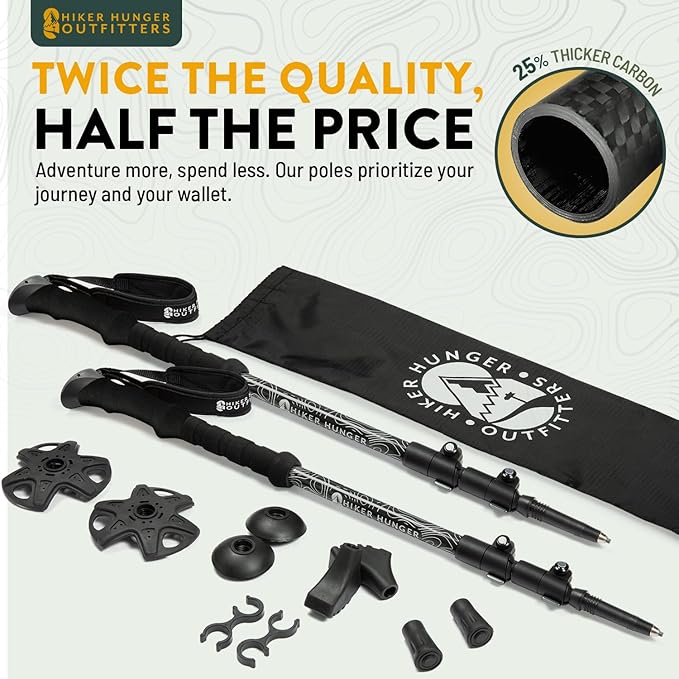 100% Carbon Fiber Trekking Poles by USA Brand - Image 2