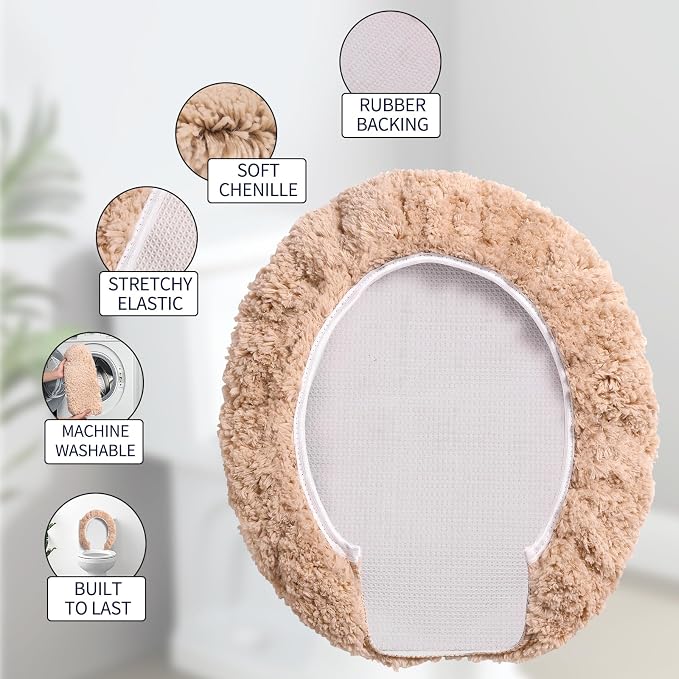 Microfiber Elongated Toilet Seat Cover 19.5"x 15" Machine Washable Solid Toilet - Image 4