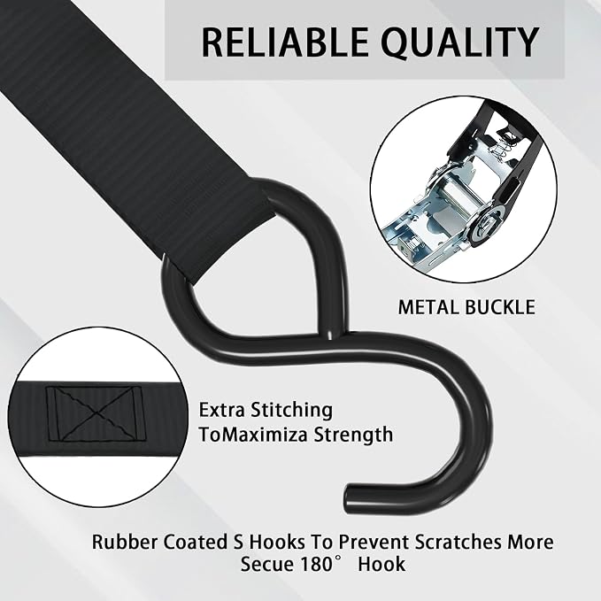 XSTRAP STANDARD Ratchet Tie Down Straps 8PK 1'' x 10 ft - 900 LB Break Strength - Image 3