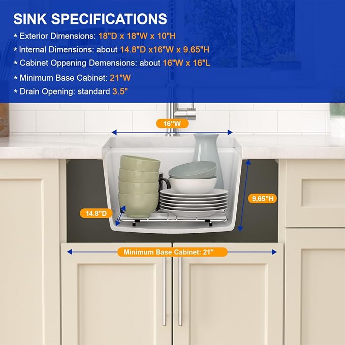 Dcolora 18 Inch Wet Bar Sink Granite Composite White Undermount Small Kitchen - Image 4