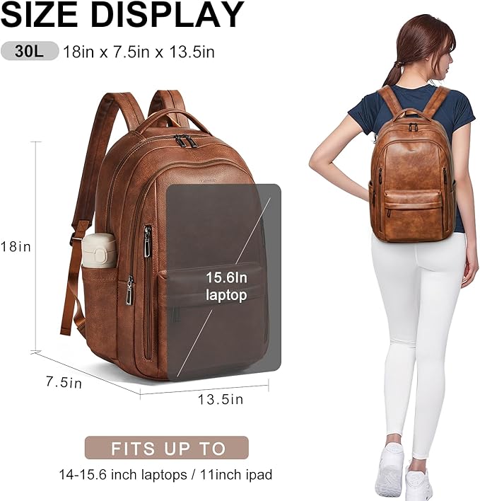 30L Business Laptop Backpack for Women Men, Travel Work Backpack Purse Faux - Image 4