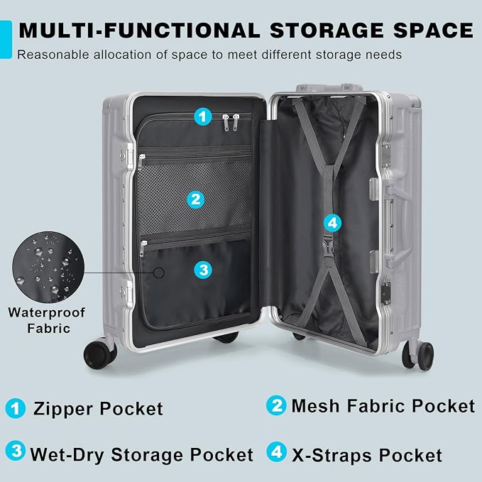 AnyZip Carry On Luggage PC+ABS Aluminum Frame Zipperless Luggage Hard Shell - Image 2