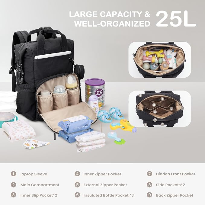 VONAL Diaper Bag Backpack, Lightweight Baby Diaper Bags, Travel Large Diaper Bag - Image 3