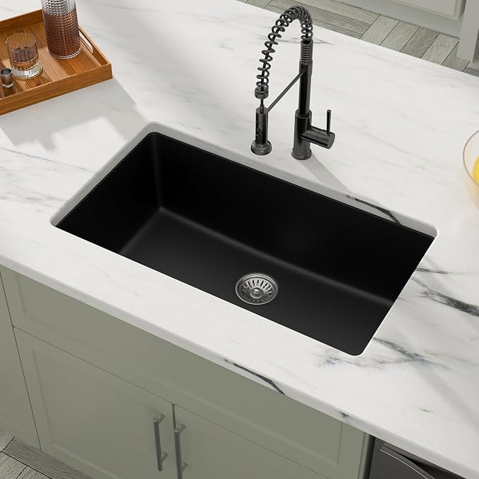 Dcolora 31 Inch Quartz Composite Black Kitchen Sink Undermount Sink Deep Single - Image 7