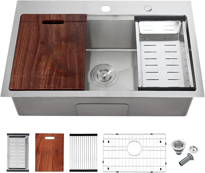 POPFLY 28 x 20 Inch Kitchen Sink, 28 Inch Stainless Steel Top Mount Drop in by POPFLY