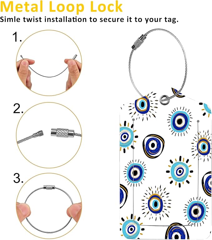 2 Pack Luggage Tag for Suitcase, Evil Eye PU Leather Suitcase Tags Identifiers - Image 3