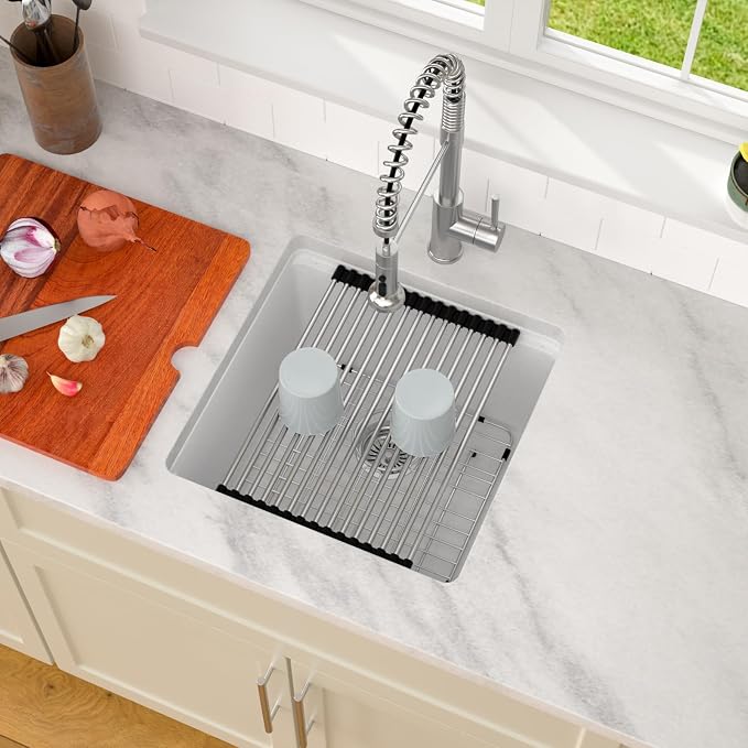 Dcolora 18 Inch Wet Bar Sink Granite Composite White Undermount Small Kitchen - Image 3