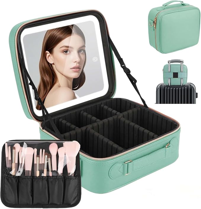Travel Makeup Bag with LED Mirror, Cosmetic Bags by Emdelifo
