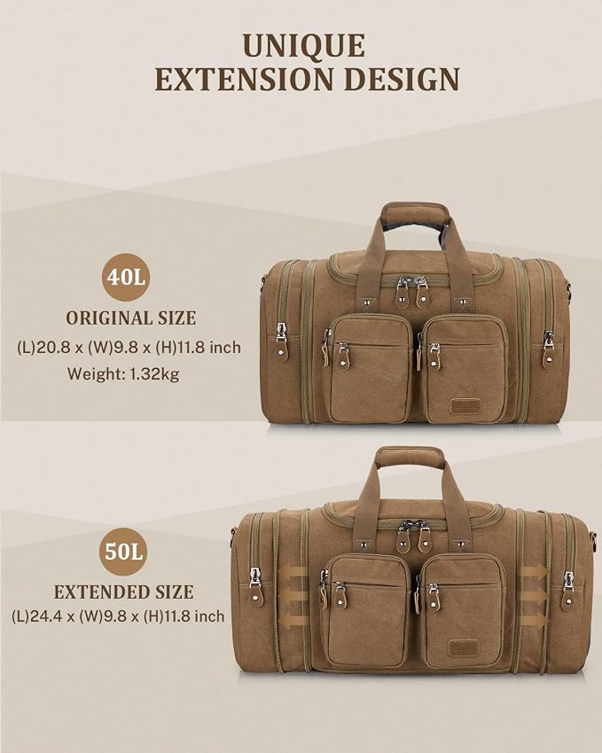 Gonex Canvas Duffle Bag for Travel, Expandable Water Resistant 50L Carry on - Image 5