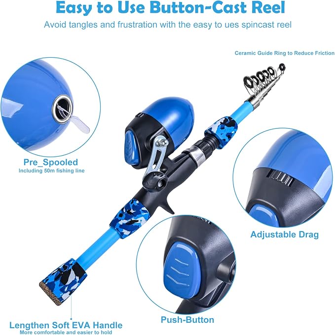 LEOFISHING 170cm/5.6ft Kids Fishing Rod Set Portable Telescopic Kids Fishing - Image 2