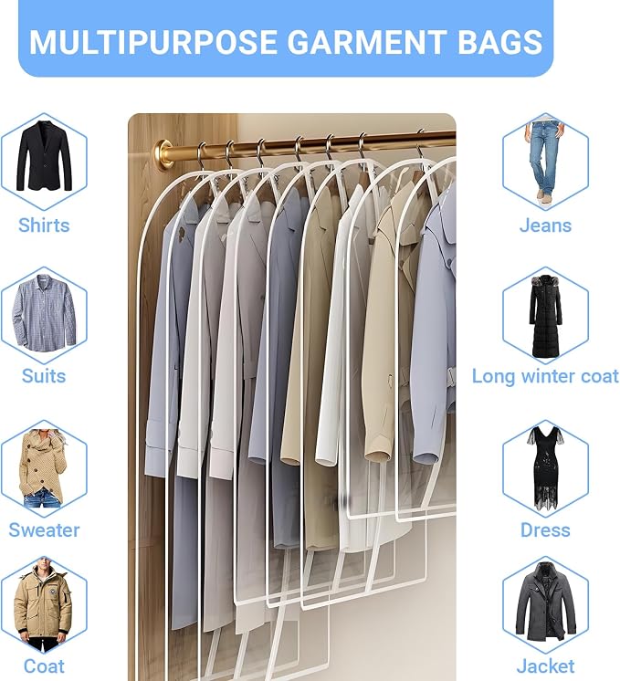 Garment Bags for Hanging Clothes 24'' x 54'' Coat Covers for Closet Foldable - Image 4