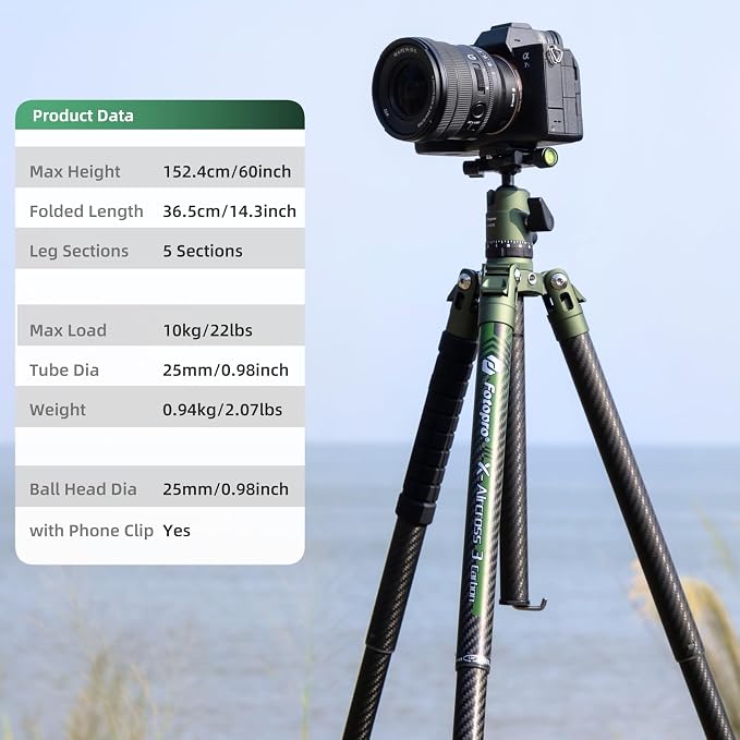 Fotopro Carbon Fiber Tripod 60 Inch 360 Degree Ball Head Quick Release Plate - Image 5