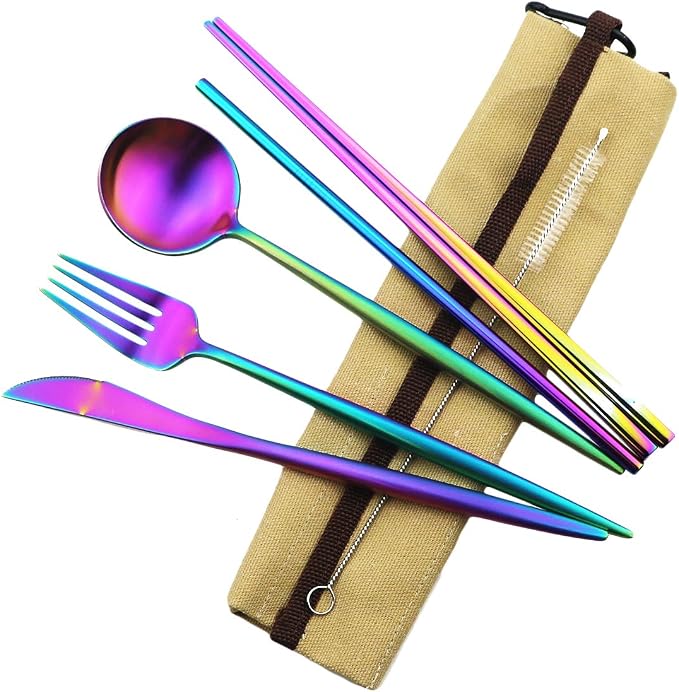 Gugrida Reusable Travel Utensils, 7 Piece Portable 304 Stainless Steel by Gugrida