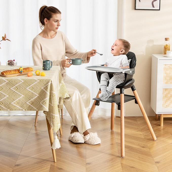 BABY JOY Baby High Chair, 6 in 1 Convertible Wooden High Chair - Image 8