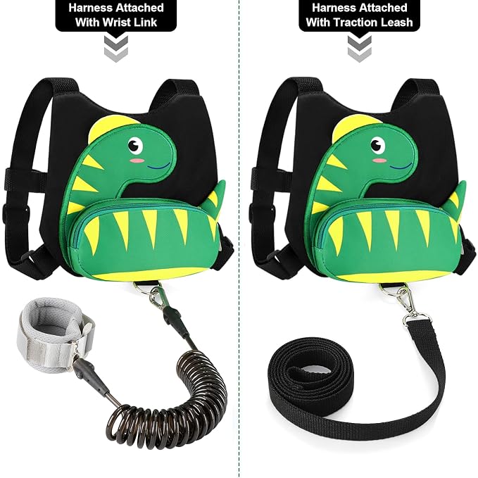 Accmor Toddler Harness Leash + Anti Lost Wrist Link, Cute Dinosaur Kids Harness - Image 3