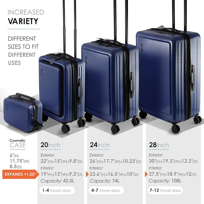 Hard Shell Luggage Sets with Spinner Wheels 4 Piece, Expandable Large Suitcases - Image 4
